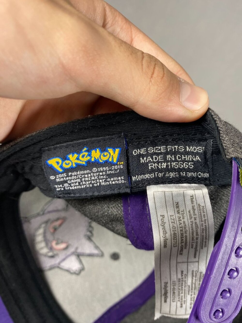 Pokemon Gengar Snapback Hat Gray & Purple Adjustable Cap One Size Fits Most - Picture 4 of 5